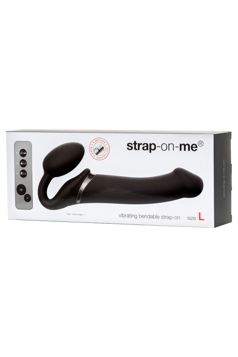 Черный безремневой вибрострапон Vibrating Bendable Strap-On - size L 9