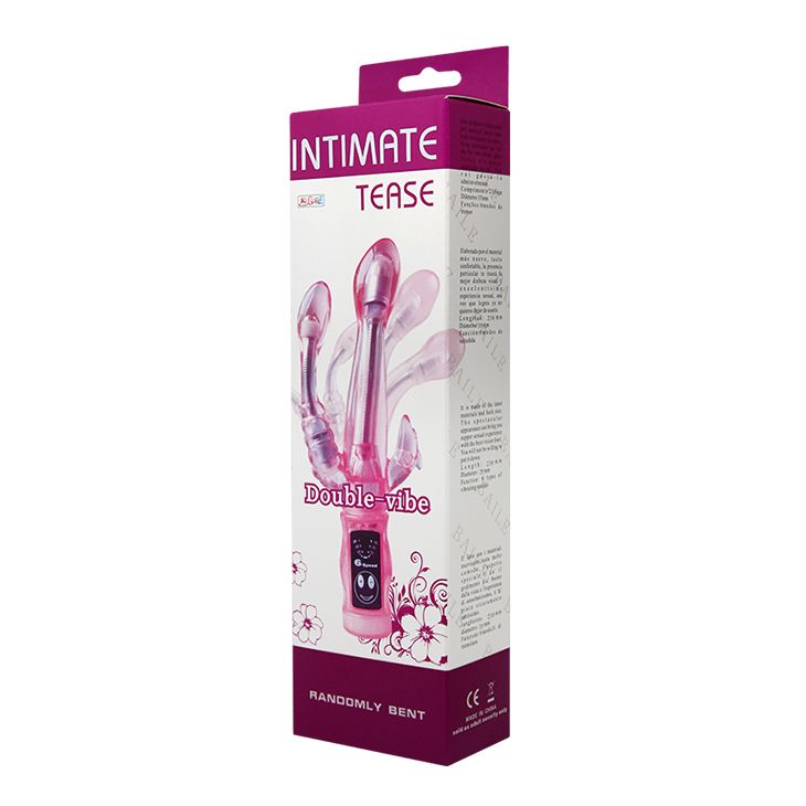 Розовый вибратор с анальным и клиторальным отростками Intimate Tease - 22,5 см. 7
