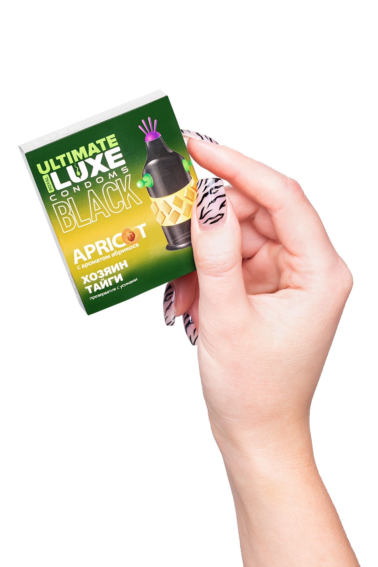 Черный стимулирующий презерватив «Хозяин тайги» с ароматом абрикоса - 1 шт. 4