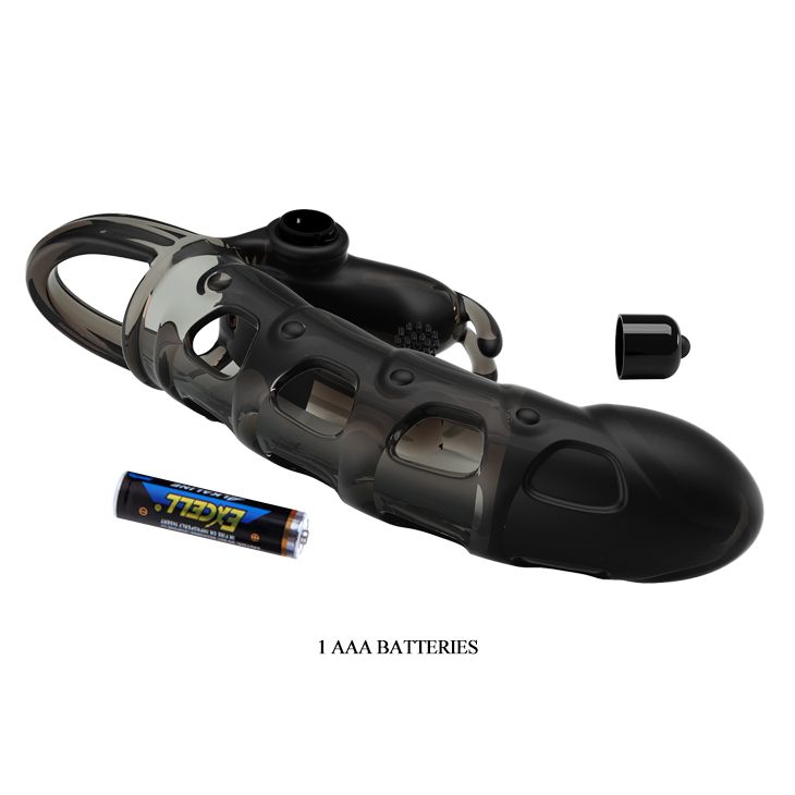 Черная закрытая насадка с подхватом мошонки и стимулятором клитора - 19,2 см. 7