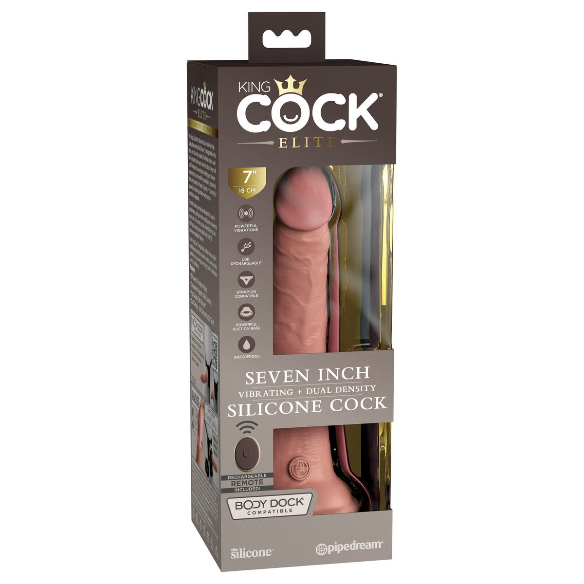 Телесный вибратор 7" Vibrating Silicone Dual Density Cock with Remote с пультом ДУ - 21 см. 2