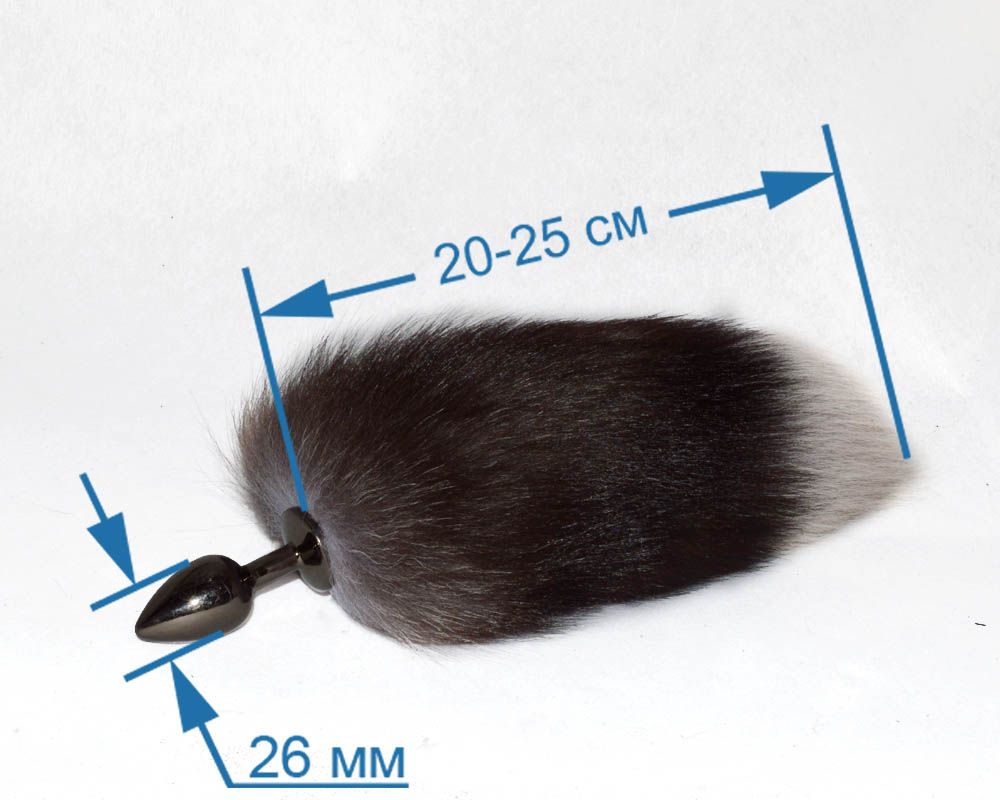 Хромированная анальная пробка с хвостиком из чернобурки 2