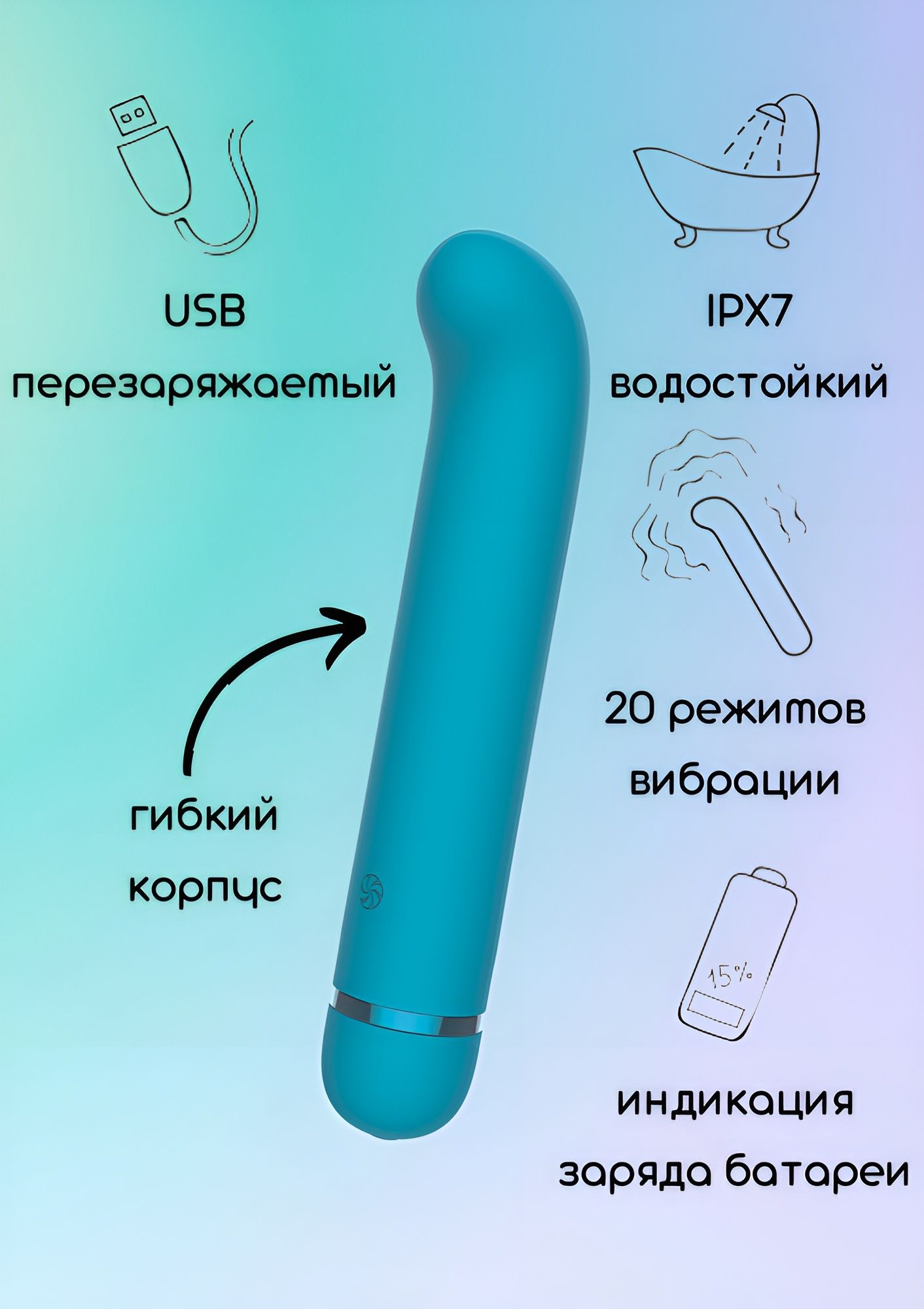Бирюзовый перезаряжаемый вибратор Flamie - 18,5 см. 5