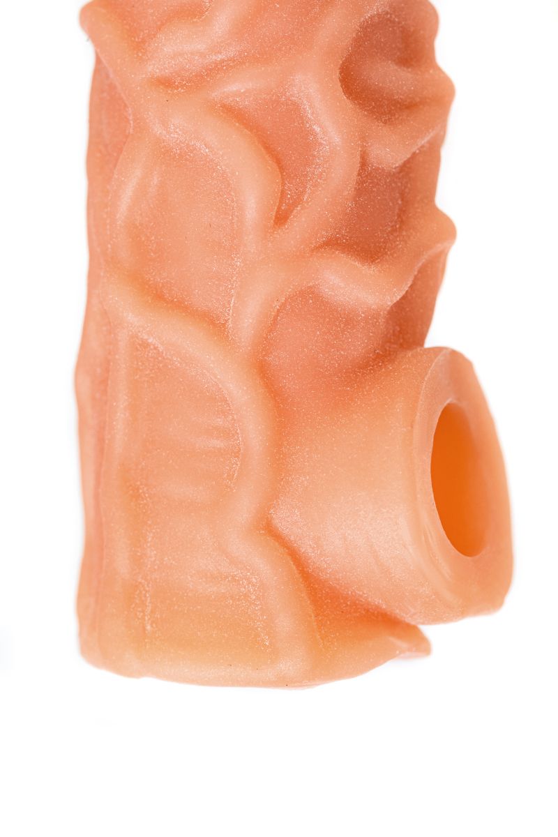 Телесная закрытая насадка с венками Cock Sleeve 006 Size S - 13,8 см. 7