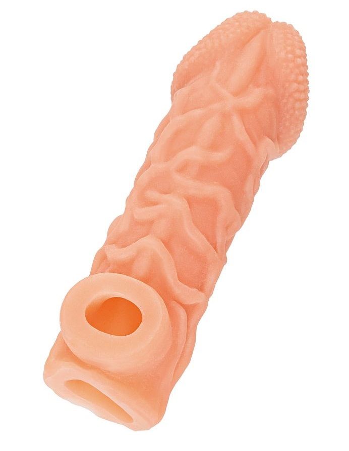 Телесная закрытая насадка с венками Cock Sleeve 006 Size S - 13,8 см. 1