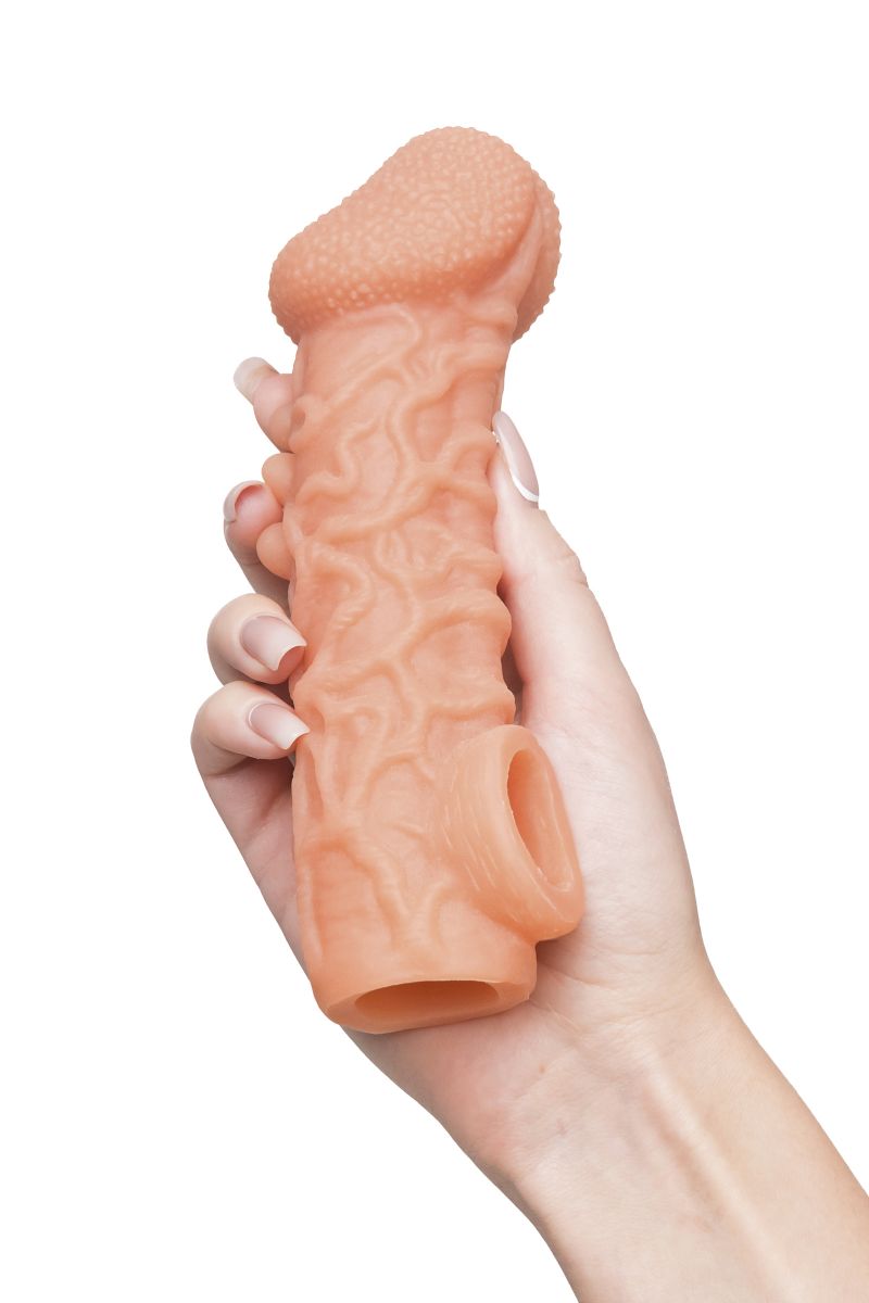 Телесная закрытая насадка с шершавой головкой Cock Sleeve 007 Size L - 17,6 см. 9