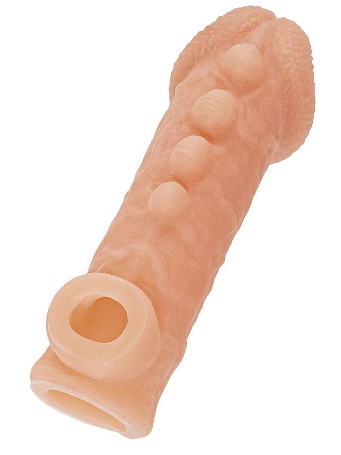 Телесная закрытая насадка с шишечками Cock Sleeve 008 Size M - 15,6 см. 1