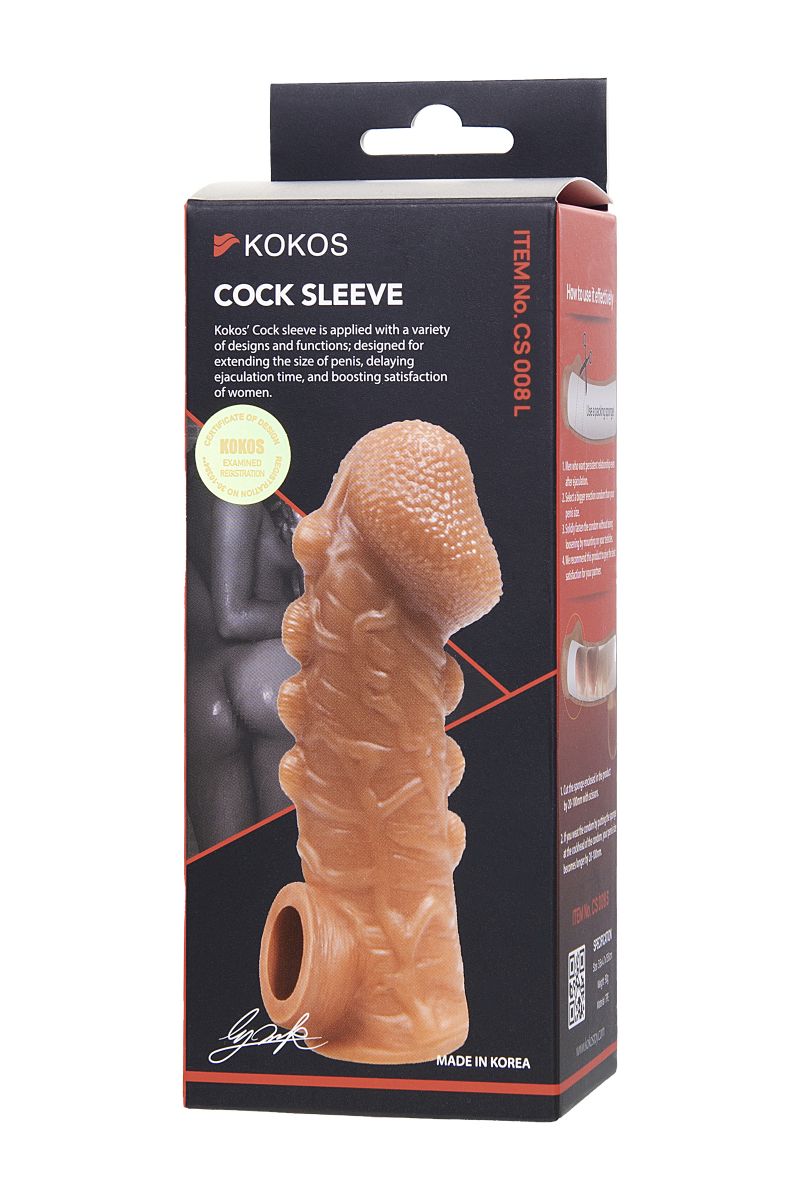 Телесная закрытая насадка с шишечками Cock Sleeve 008 Size L - 17,6 см. 5