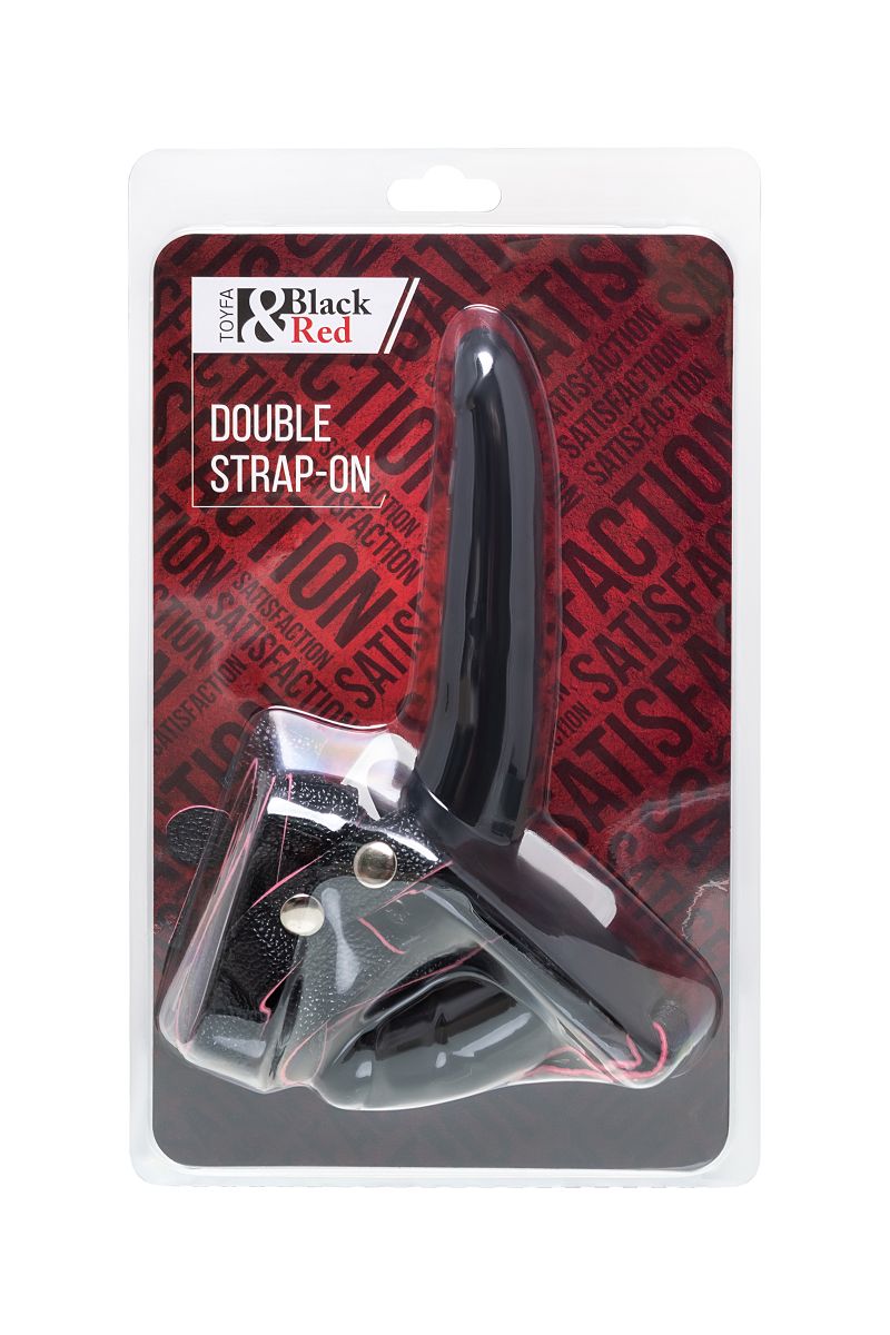 Черный страпон на ремнях с вагинальной пробкой - 15 см. 5