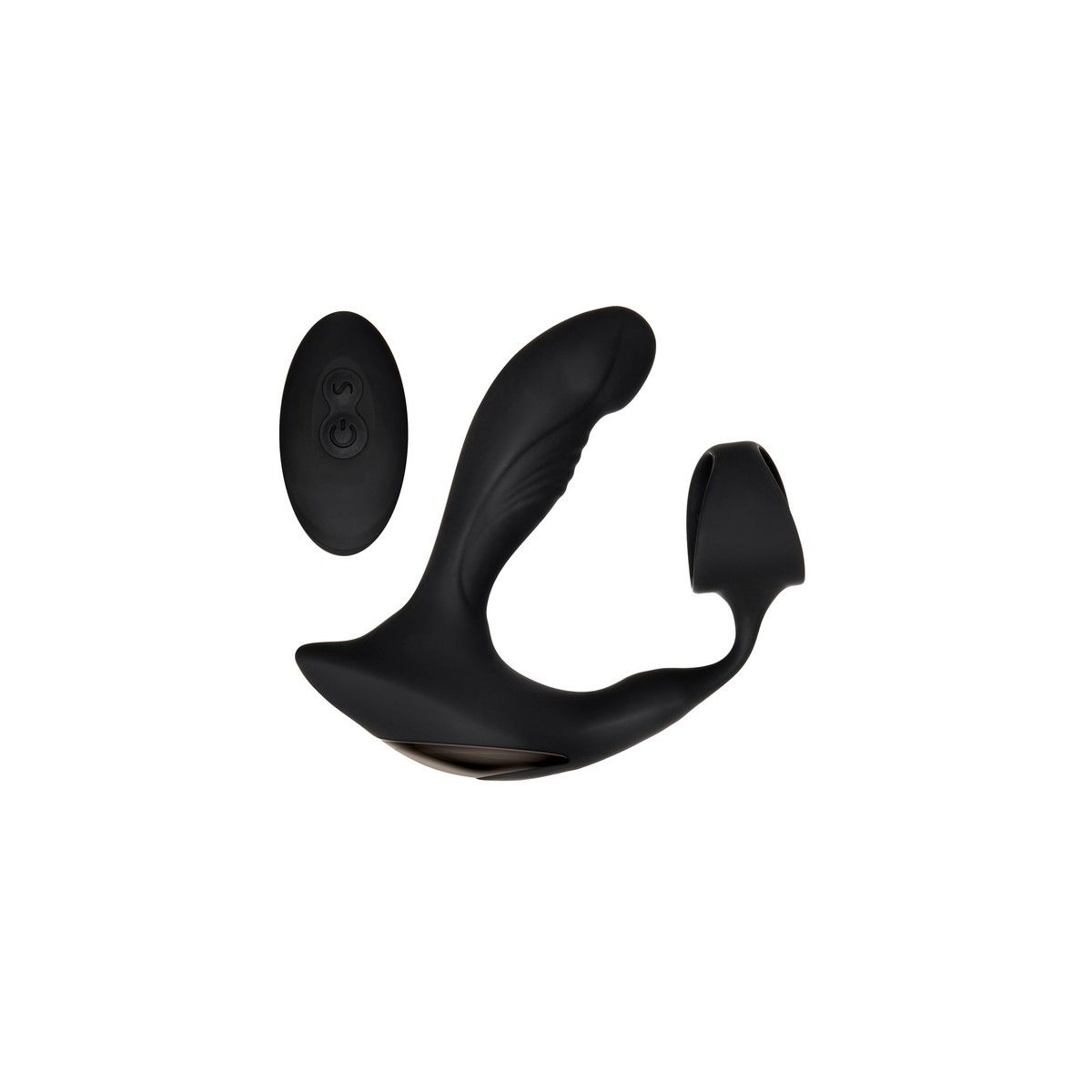 Черный вибромассажер простаты с эрекционным кольцом Strapped & Tapped 2