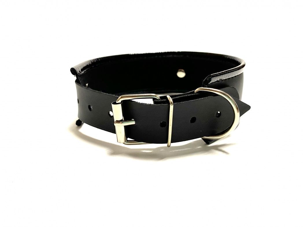 Черный ошейник с бантиком из эко-кожи 2