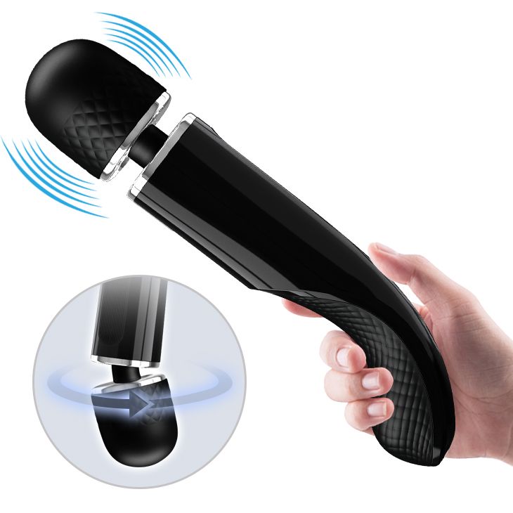 Черный мощный жезловый вибратор с изогнутой ручкой Charming Massager - 24 см. 6