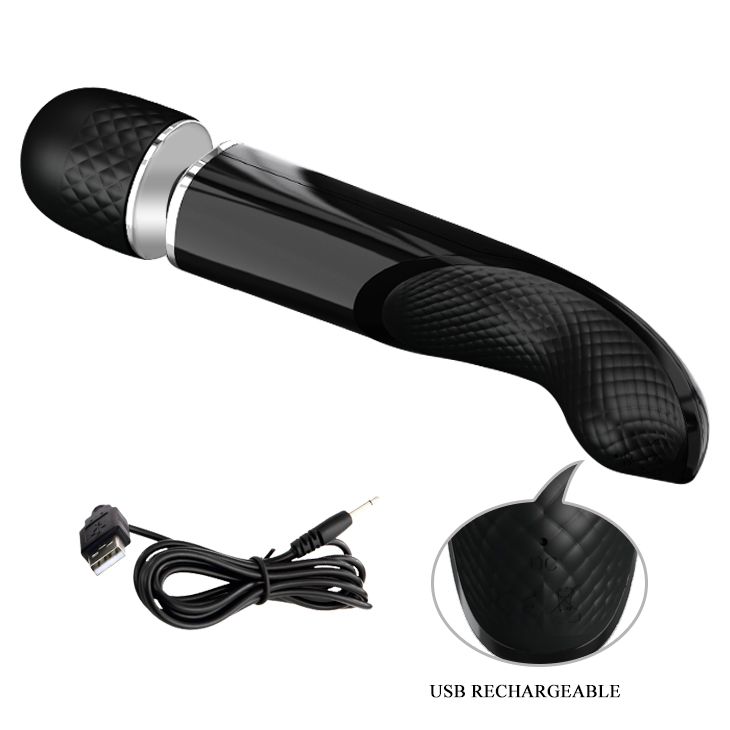 Черный мощный жезловый вибратор с изогнутой ручкой Charming Massager - 24 см. 9