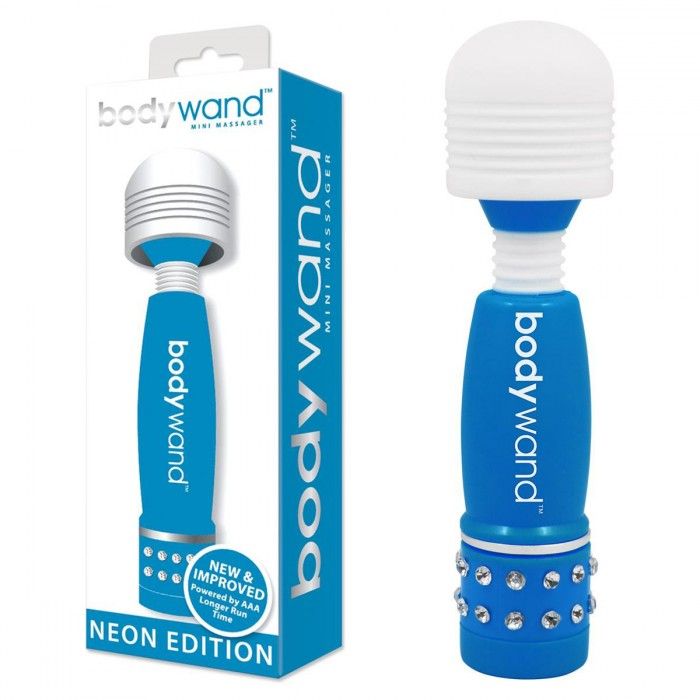 Голубо-белый жезловый мини-вибратор с кристаллами Mini Massager Neon Edition 2