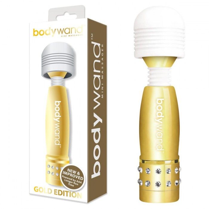Золотистый жезловый мини-вибратор с кристаллами Mini Massager Gold Edition 2