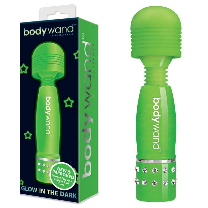 Светящийся в темноте жезловый мини-вибратор с кристаллами Mini Massager Glow In The Dark 2