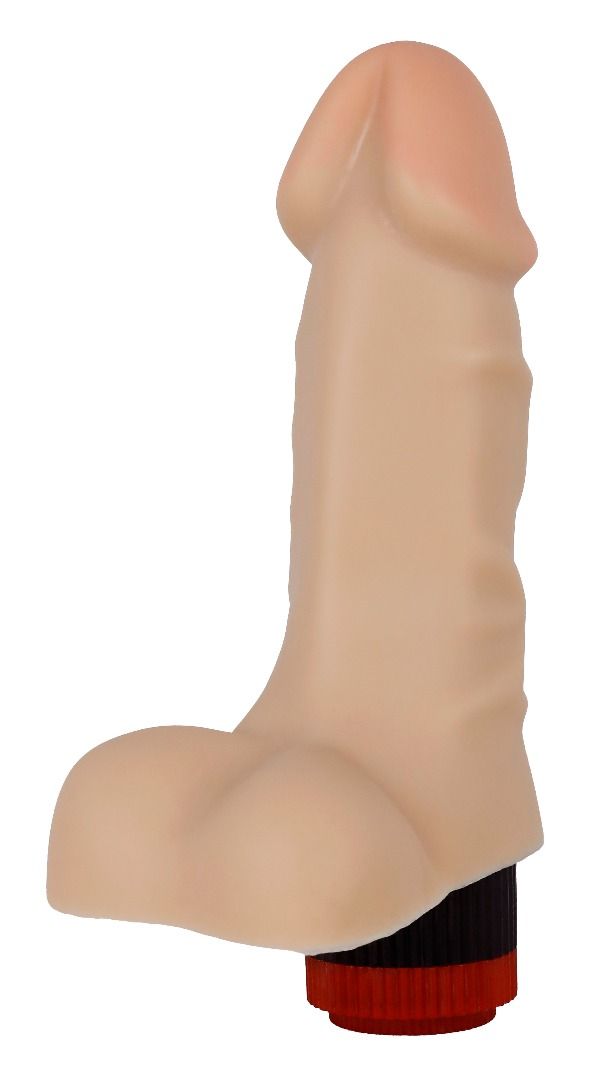 Телесный реалистичный вибратор с мошонкой - 16,5 см. 2