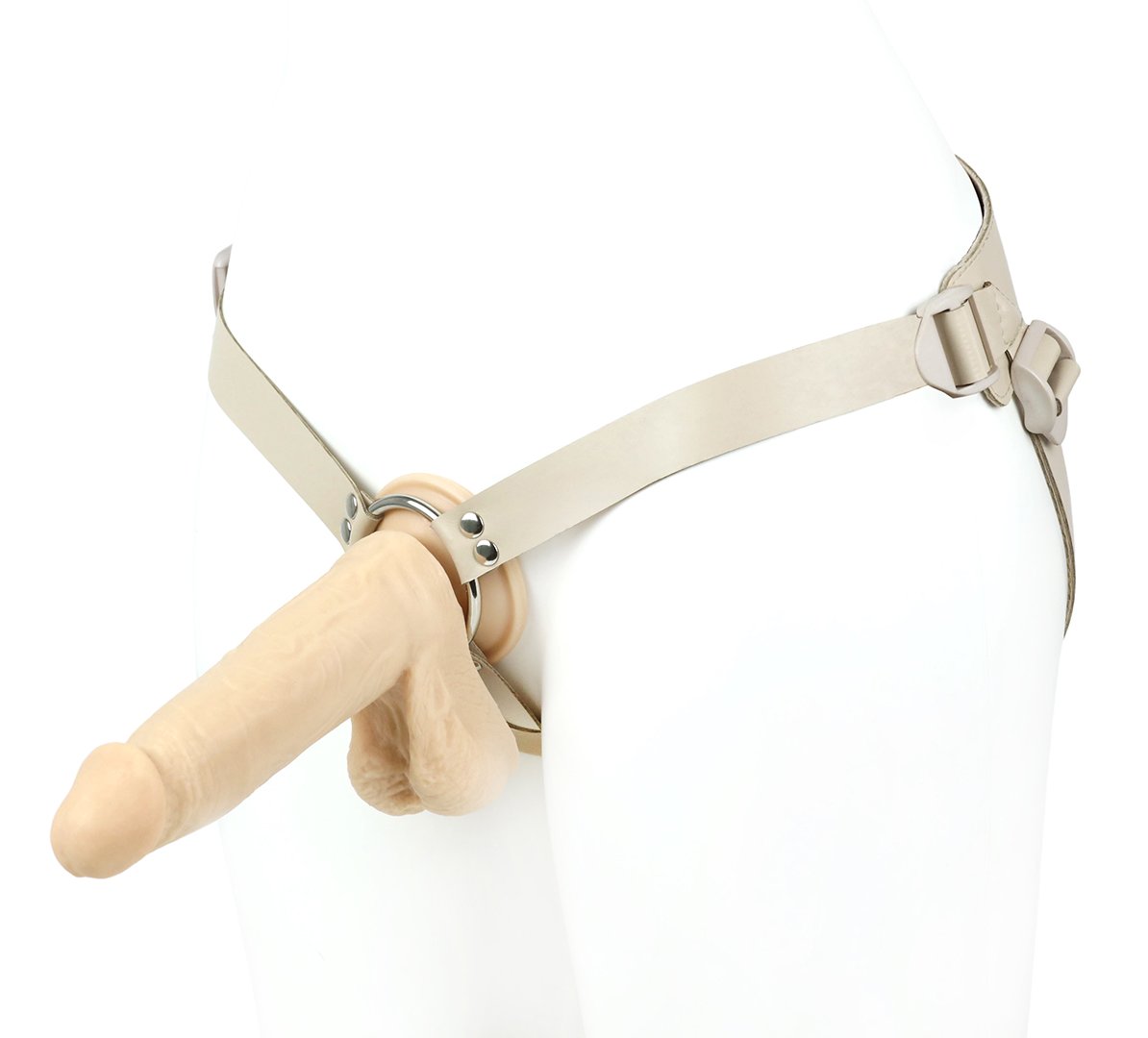 Поясной фаллоимитатор с мошонкой телесного цвета - 18 см. 1