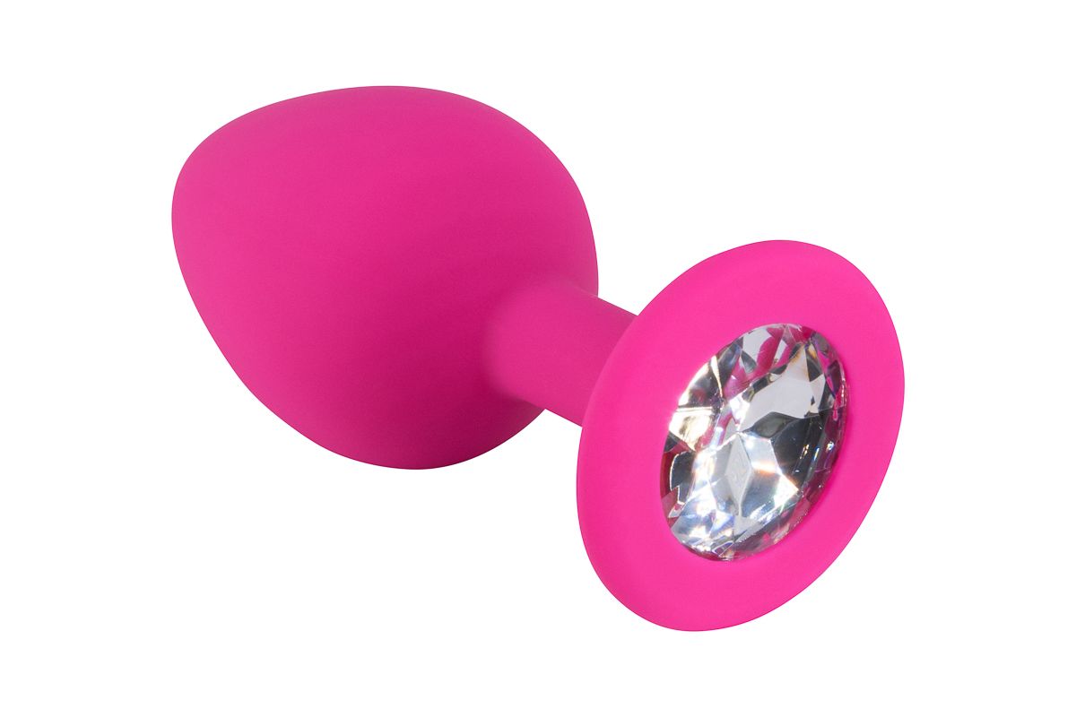 Розовая средняя силиконовая пробка с прозрачным кристаллом 2