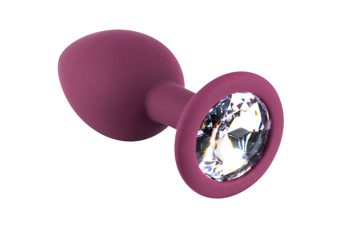 Бордовая малая силиконовая пробка с прозрачным кристаллом 3