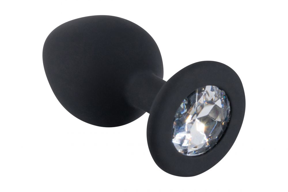 Черная средняя силиконовая пробка с прозрачным кристаллом 2