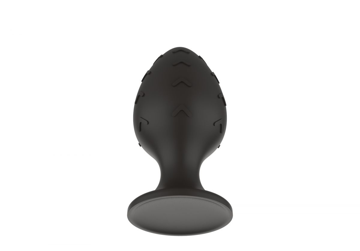 Черная средняя силиконовая анальная пробка с рельефом в виде галочек 3
