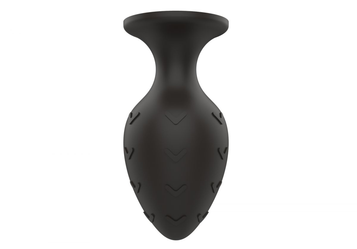 Черная средняя силиконовая анальная пробка с рельефом в виде галочек 4