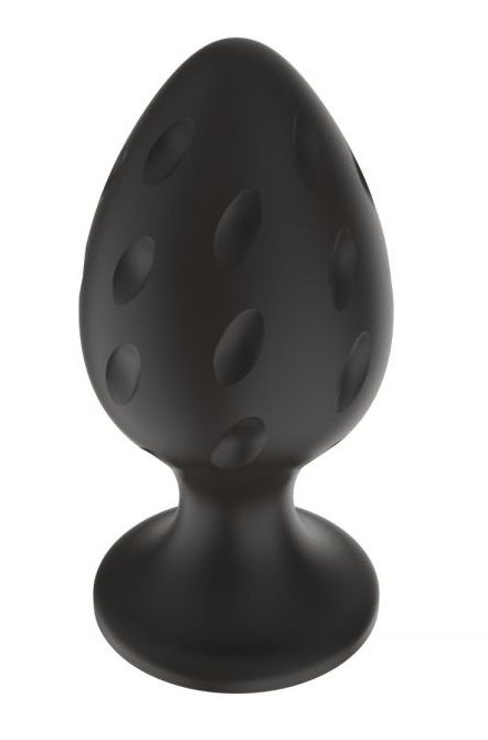 Черная средняя силиконовая анальная пробка с рельефом в виде углублений 2