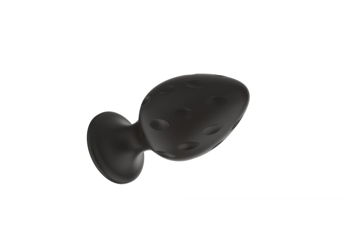 Черная средняя силиконовая анальная пробка с рельефом в виде углублений 4