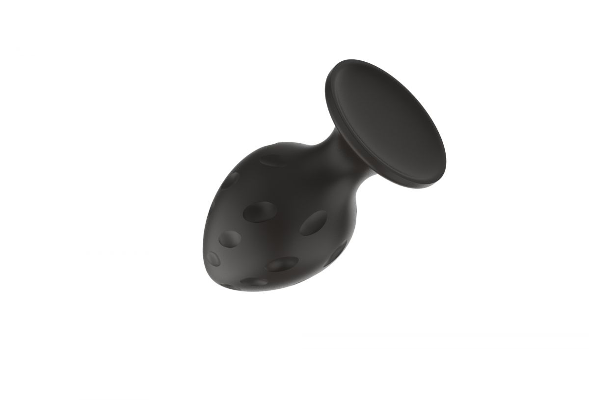 Черная средняя силиконовая анальная пробка с рельефом в виде углублений 5