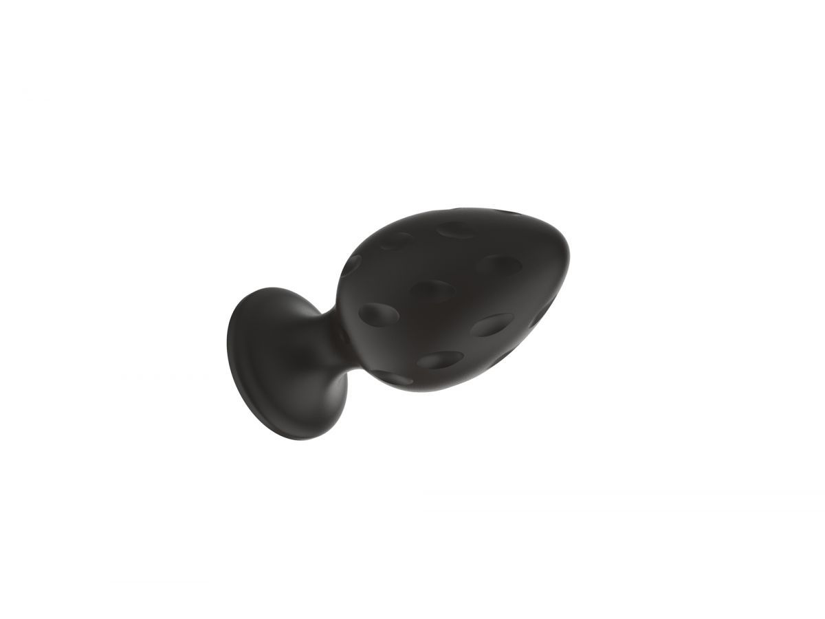 Черная малая силиконовая анальная пробка с рельефом в виде углублений 3