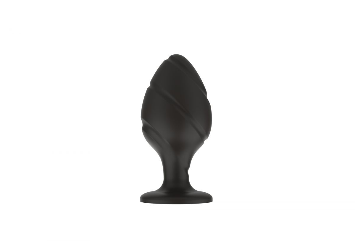 Черная малая силиконовая анальная пробка с ложбинками по диагонали 4