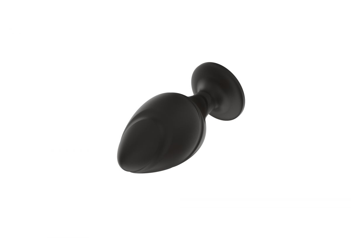 Черная малая силиконовая анальная пробка с ложбинками по диагонали 6