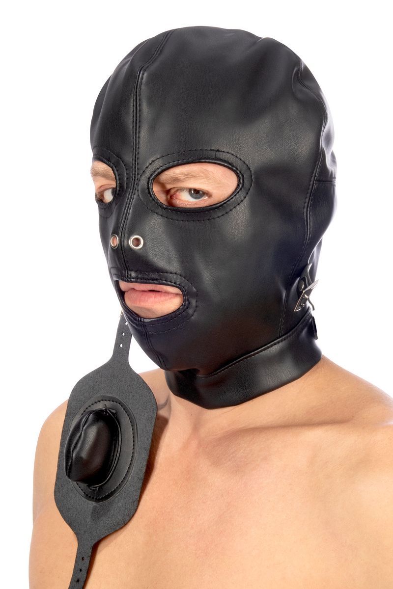 Маска-шлем с прорезями для глаз и регулируемым кляпом 5
