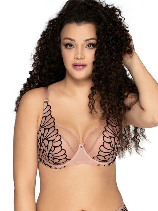 Бюстгальтер на косточках с контрастной черной вышивкой 1