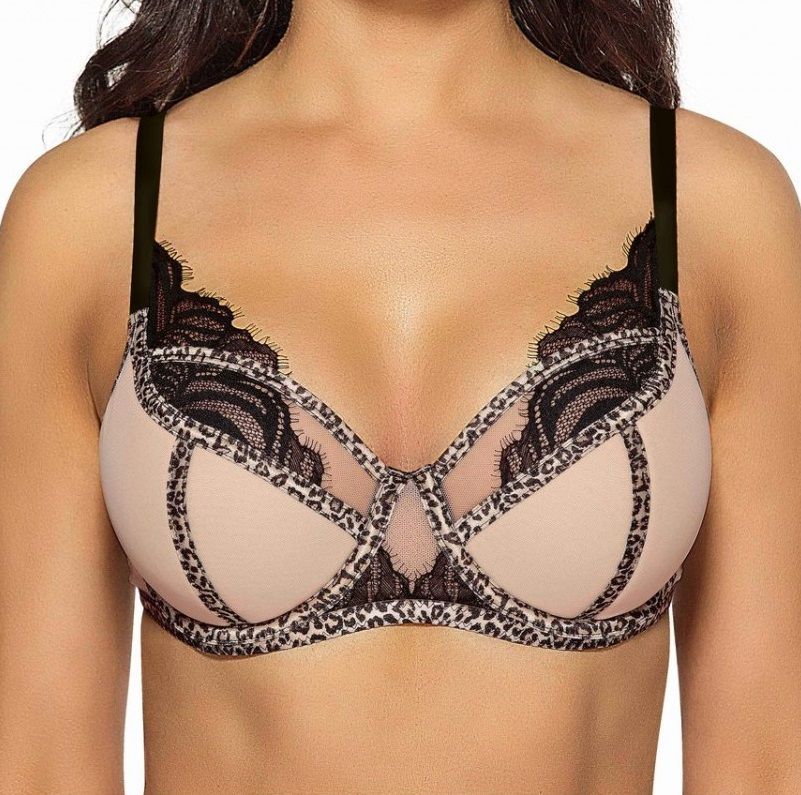 Бюстгальтер на косточках с отделкой кружевом и леопардовым кантом 3