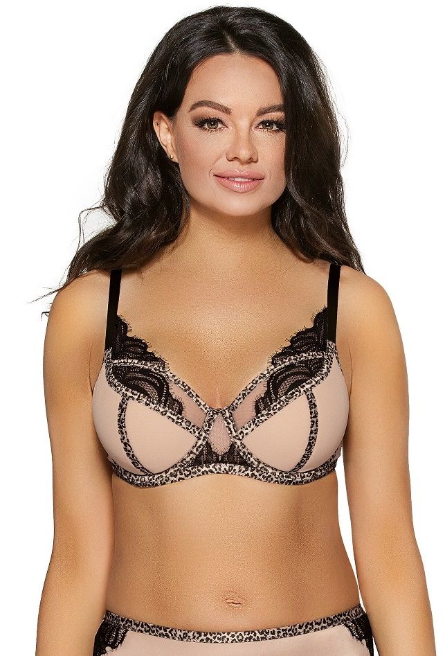 Бюстгальтер на косточках с отделкой кружевом и леопардовым кантом 1