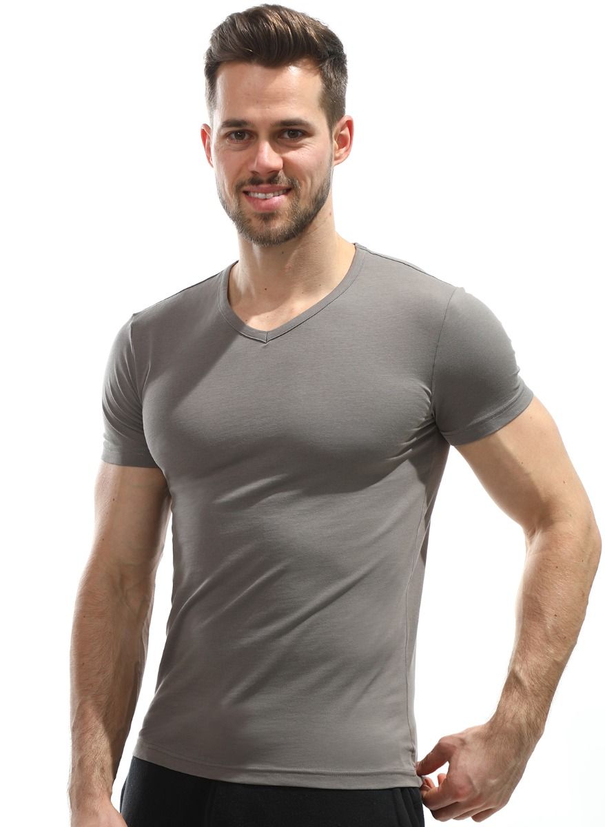 Мужская хлопковая футболка с V-образным вырезом горловины 17