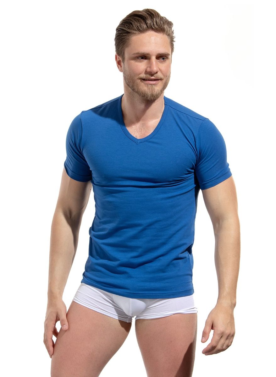 Мужская хлопковая футболка с V-образным вырезом горловины 3