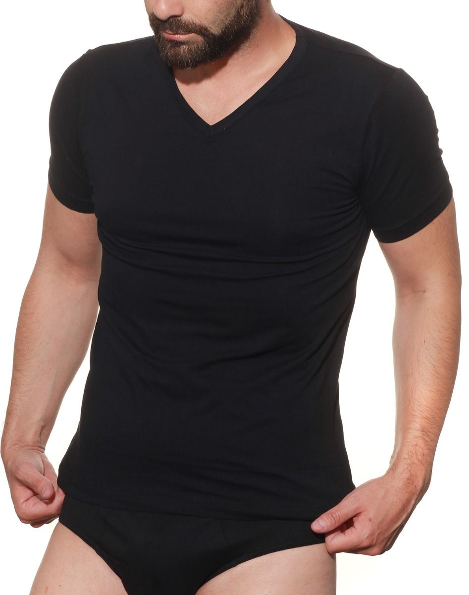 Мужская хлопковая футболка с V-образным вырезом горловины 5