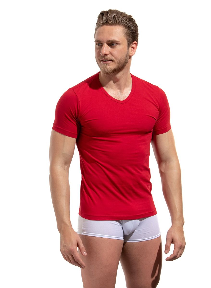 Мужская хлопковая футболка с V-образным вырезом горловины 7