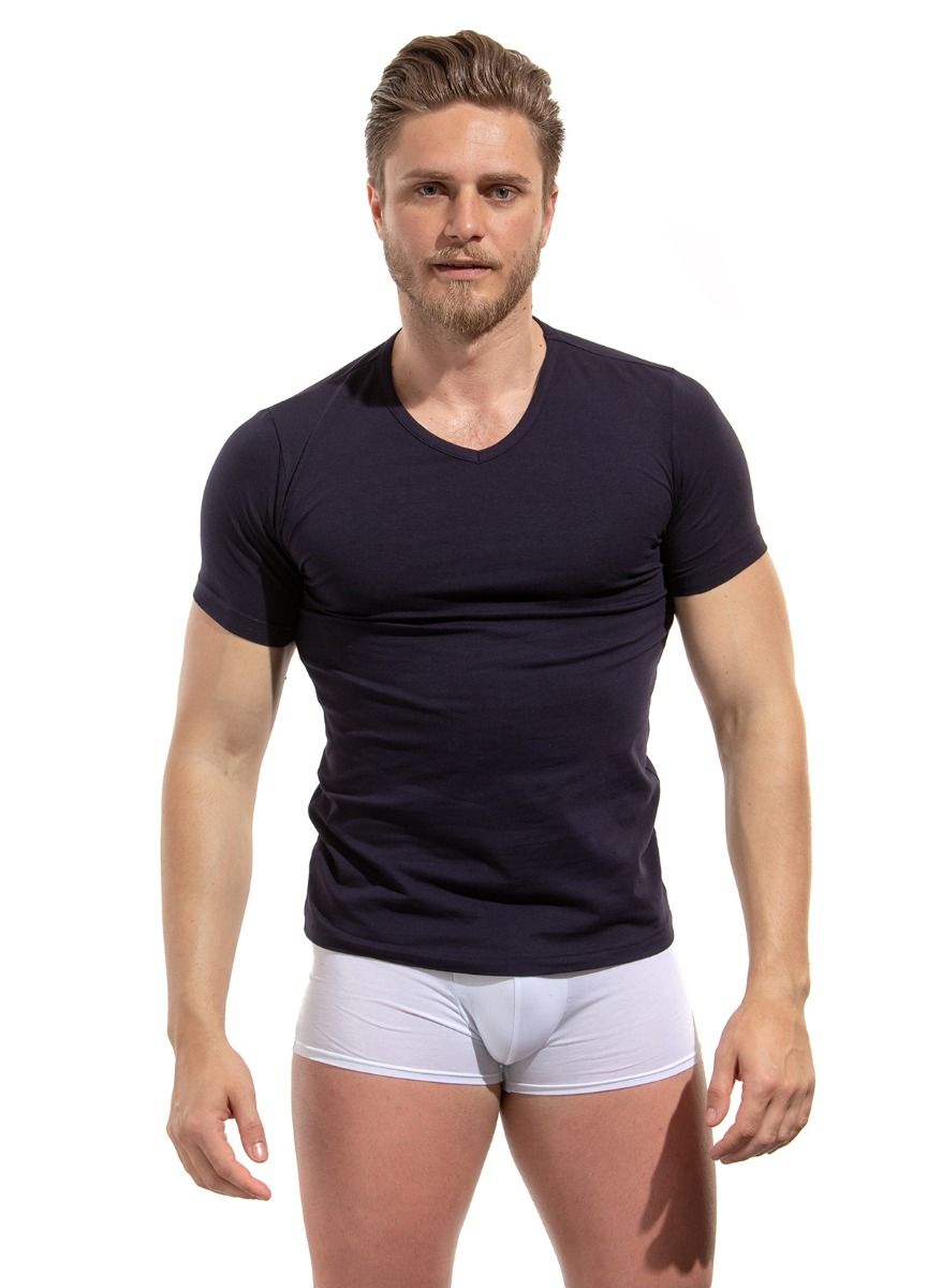 Мужская хлопковая футболка с V-образным вырезом горловины 9