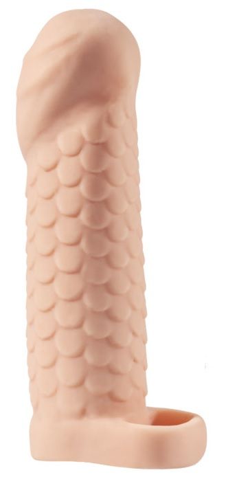 Телесная рельефная насадка-удлинитель KLEON с подхватом - 15 см. 1