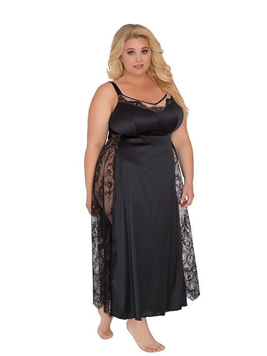 Длинная сорочка plus size с кружевными вставками 3