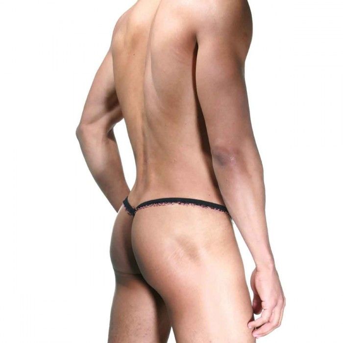 Розово-черные трусы-стринги с рюшей 2