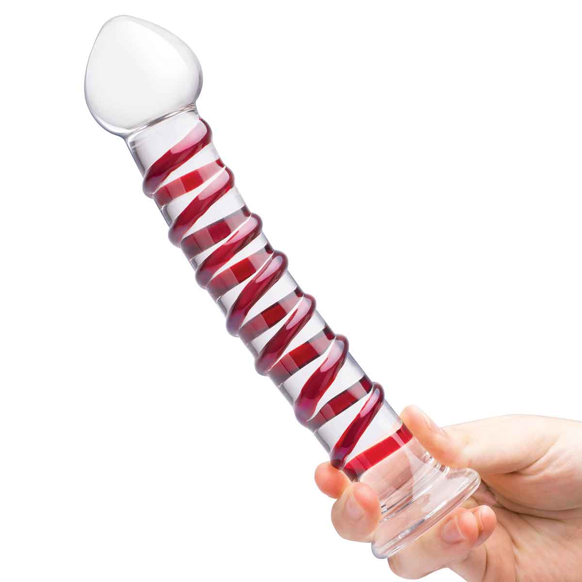 Прозрачный стимулятор с красной спиралью 10" Mr. Swirly Dildo - 25,4 см. 4