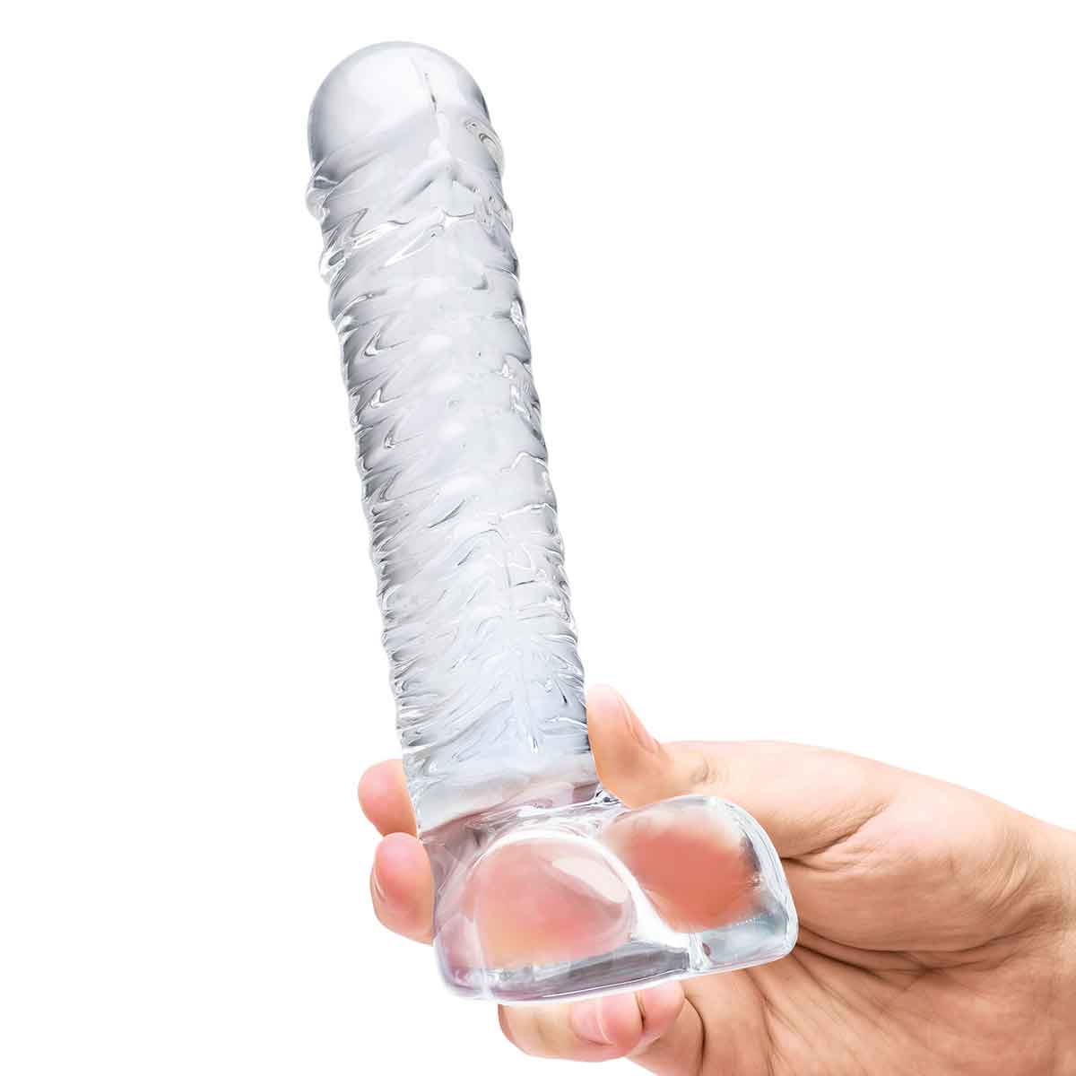 Прозрачный фаллоимитатор 8" Realistic Ribbed Glass Dildo - 20,3 см. 4