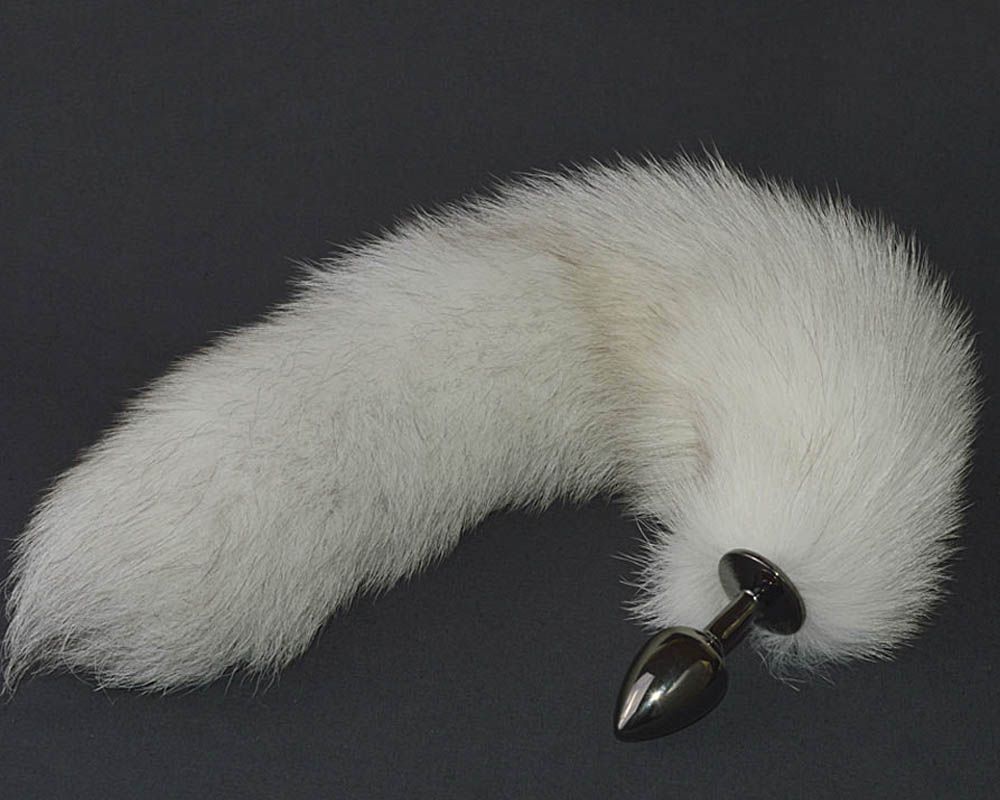 Темная анальная пробка с длинным пушистым хвостиком 1