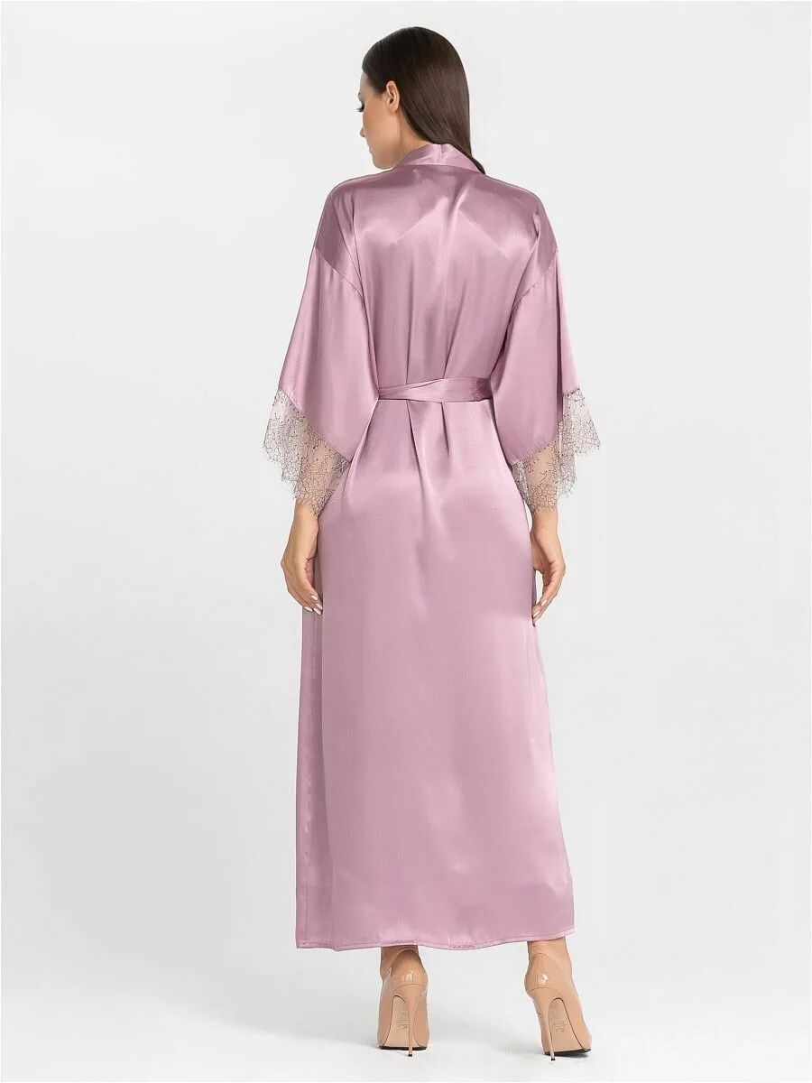 Длинный халат на поясе из искусственного шелка 5