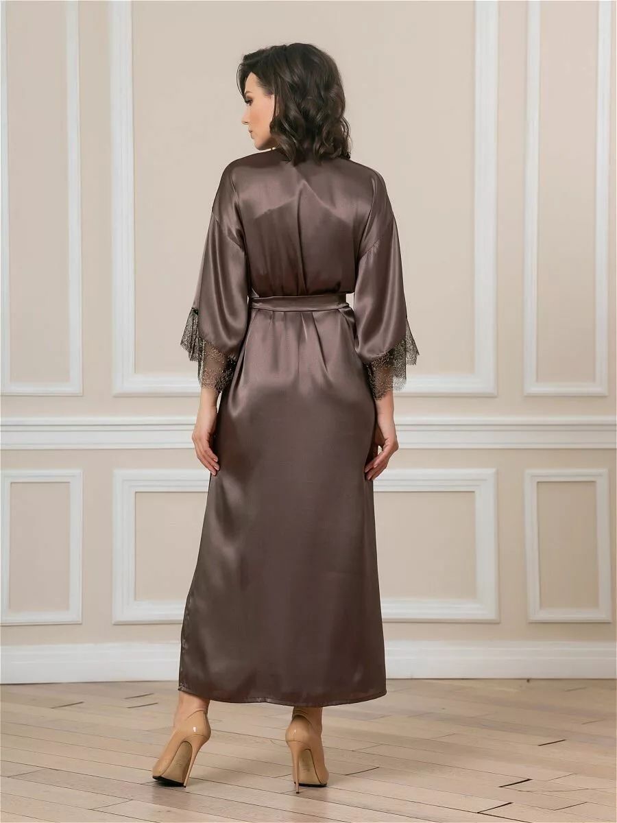 Длинный халат на поясе из искусственного шелка 7